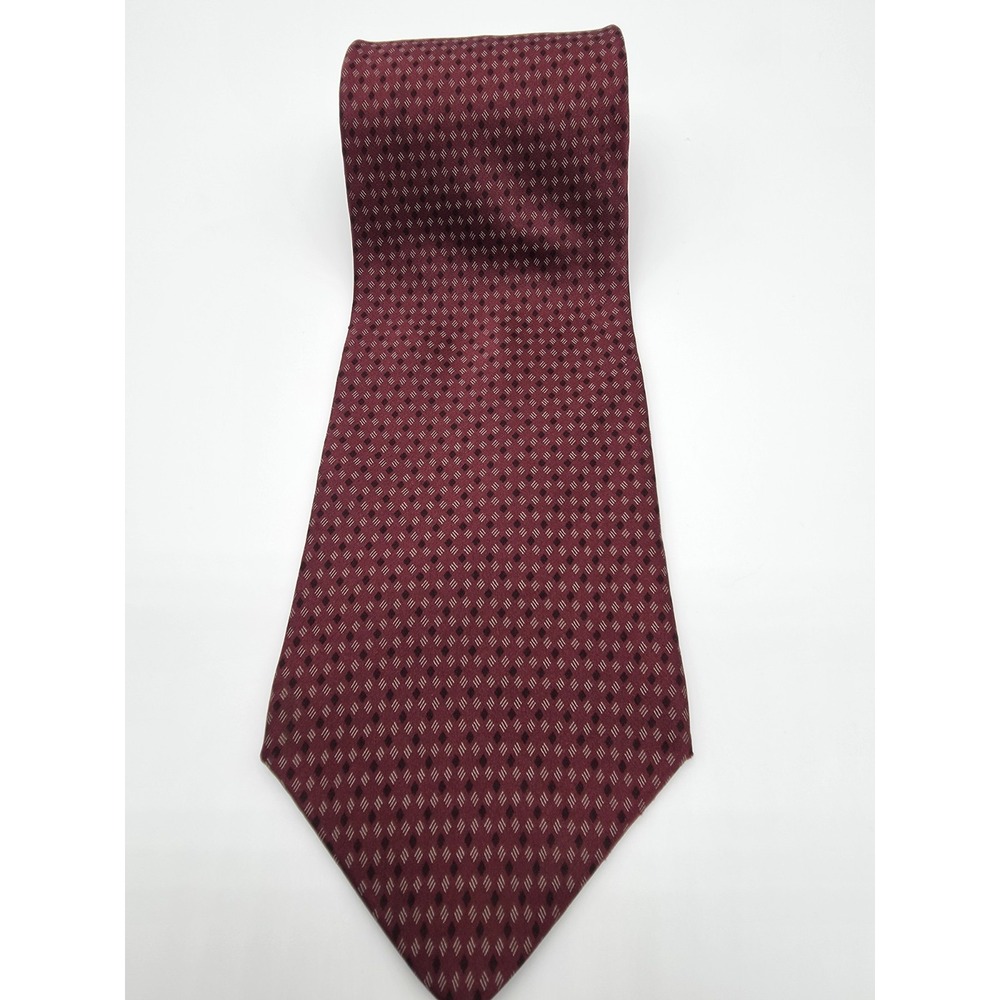 DKNY Men's 100% Silk Crimson Black Geometric Fashion Necktie Tie 56" x 4"